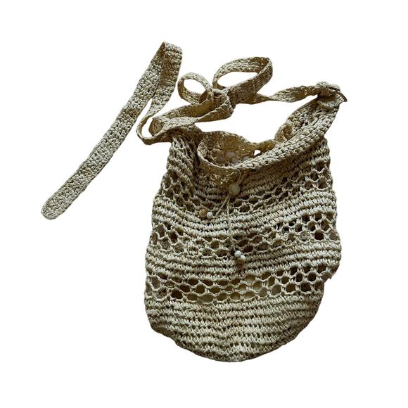 L*SPACE Nova Raffia Crossbody Bag Natural 14x11.5x9 Beach Drawstring Straw NEW - Picture 7 of 10